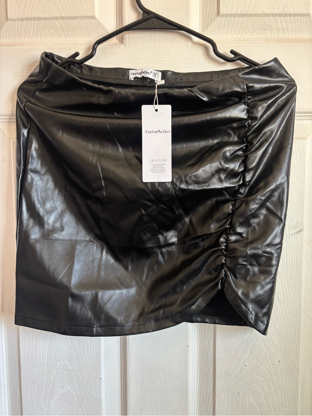 Black Faux Leather Ruched Mini Skirt